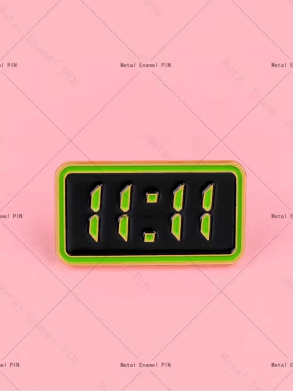 11:11 Digital Clock Enamel Pin - Black & Neon Green